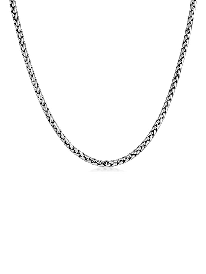 Kuzzoi Halskette Herren Zopfkette Oxidiert Massiv 925 Silber, Silber