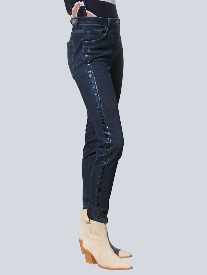 Alba Moda Jeans met galonstrepen en pailletten, Blauw