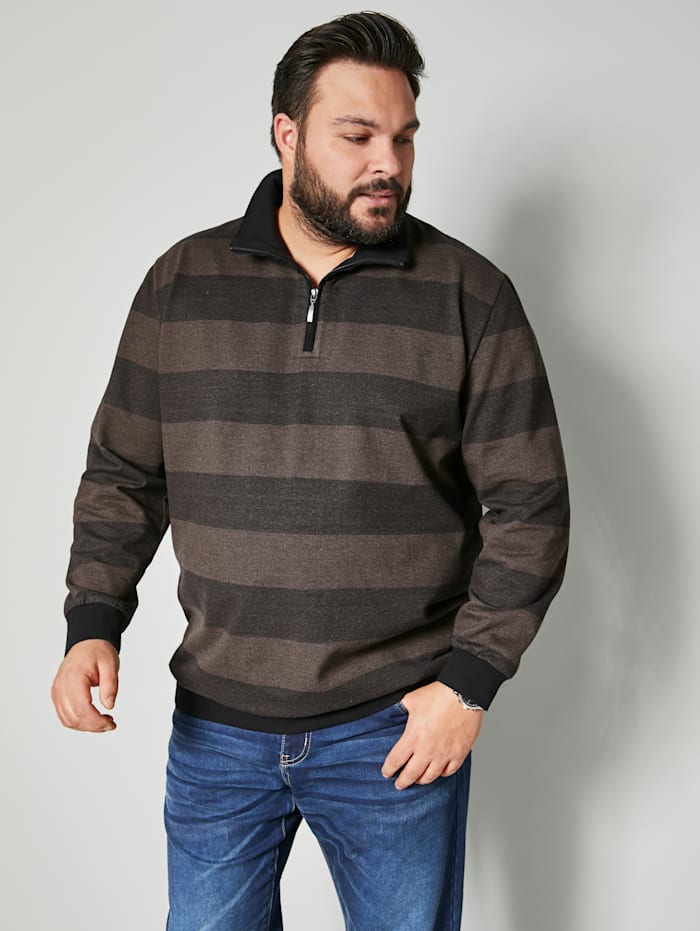 Men Plus Sweatshirt Spezialschnitt, Schwarz/Dunkelbraun