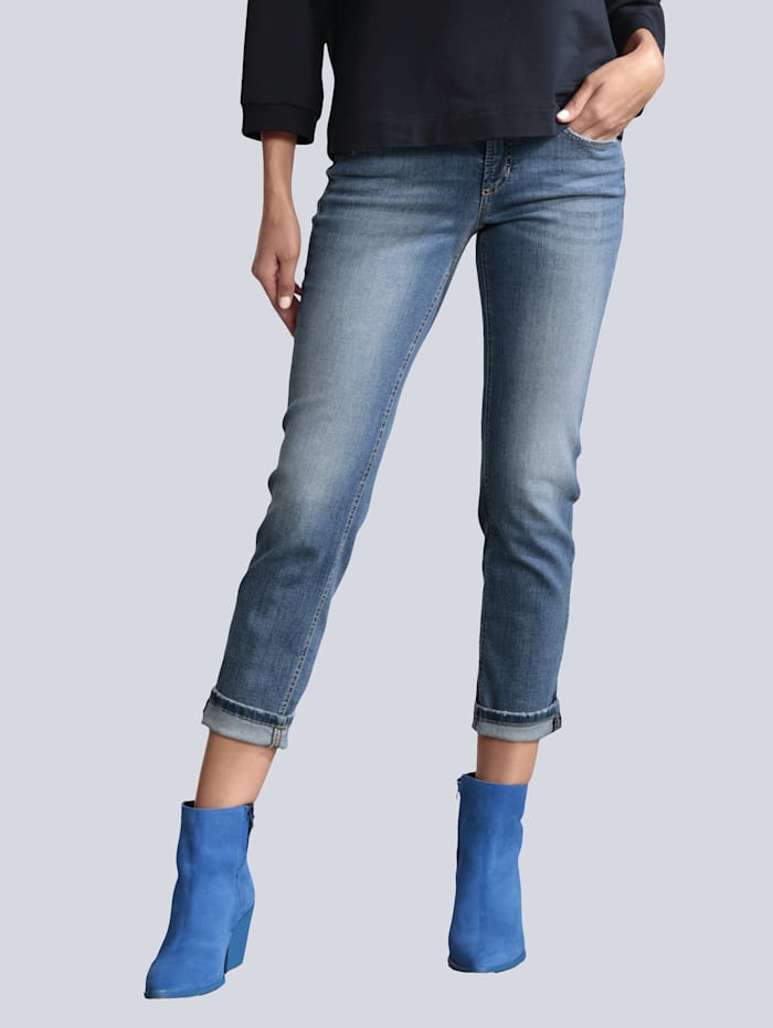 CAMBIO 7/8-Jeans mit Umschlag mit aufwändiger Verzierung, Blau