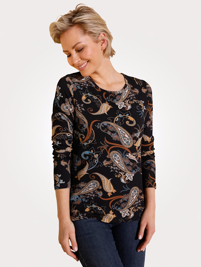 MONA Shirt met paisleyprint, Zwart/Bruin