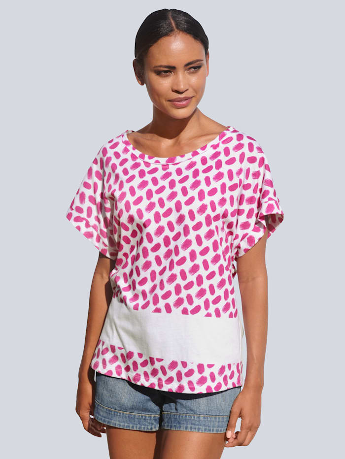 Alba Moda Shirt van aangenaam katoen, Wit/Pink