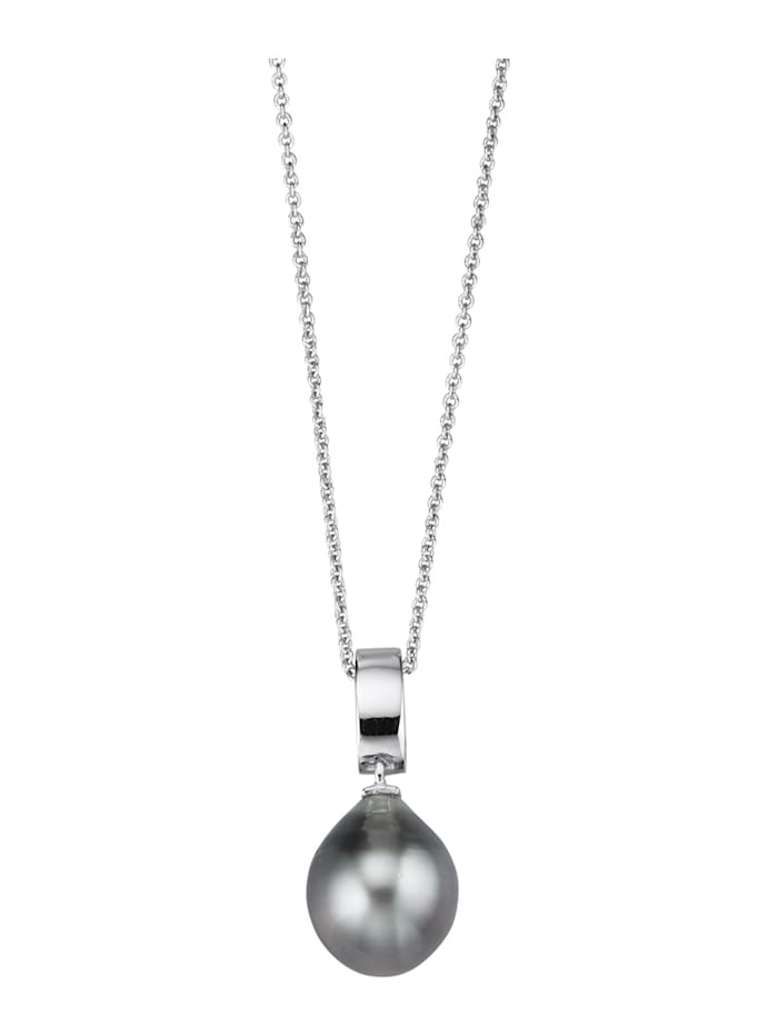 Diemer Perle Clip-Anhänger mit Kette in Silber 925, rhodiniert, Grau