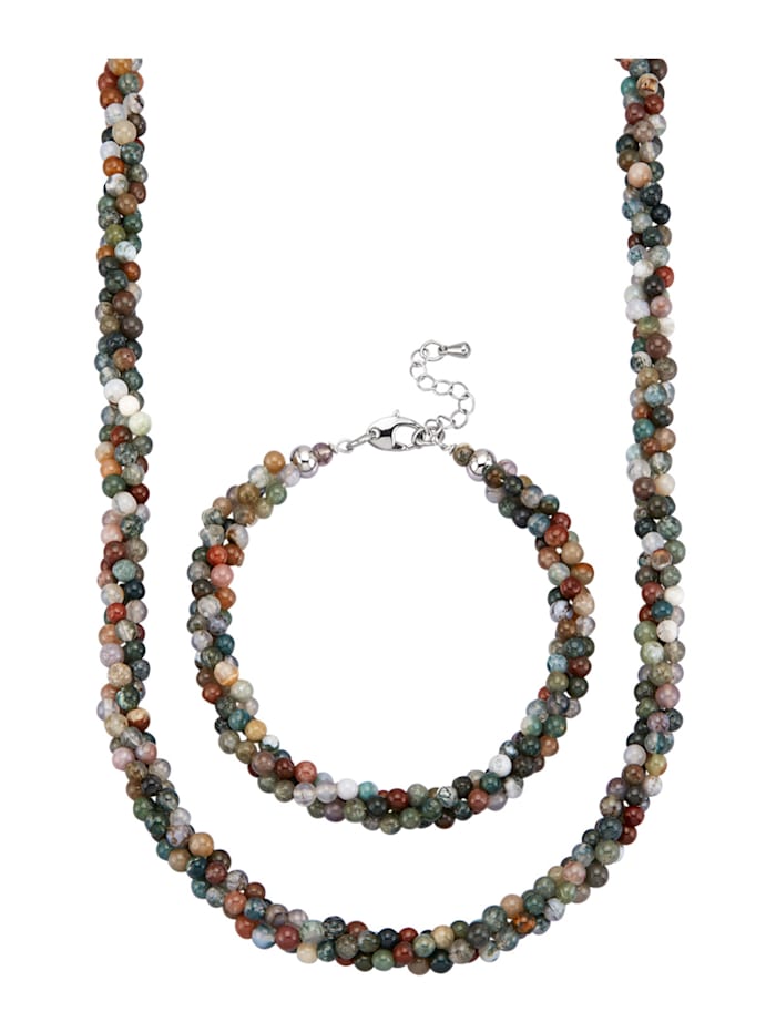 2-d. súprava šperkov s achátovými guľôčkami, Zelená