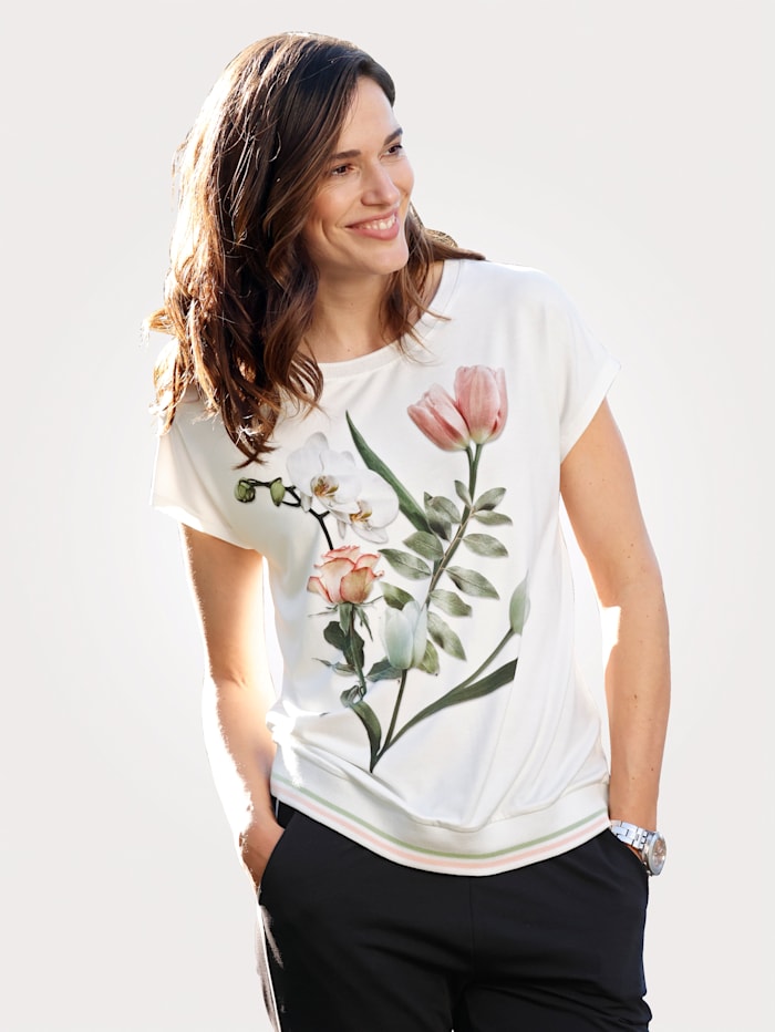 MONA T-shirt à motif fleuri, Écru/Rose/Vert foncé