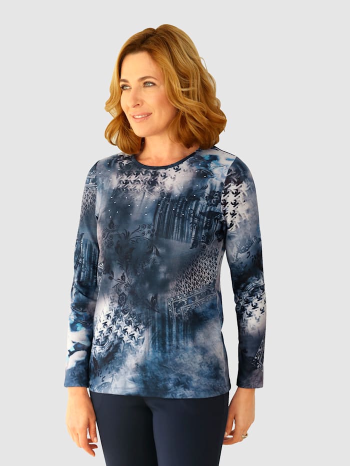Paola Shirt mit grafischen Druck, Marineblau/Weiß