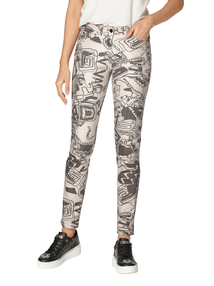 AMY VERMONT Jeans met print rondom, Beige/Zwart