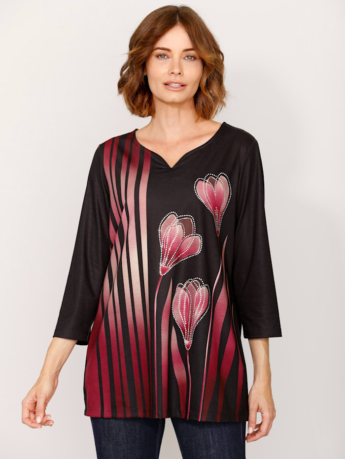 Komplimente Shirt met elegante hartvormige hals, Zwart/Bordeaux