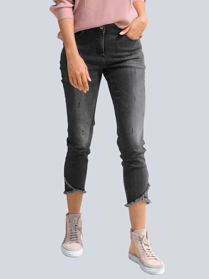 Alba Moda Jeans mit Dekosteinchen, Grau