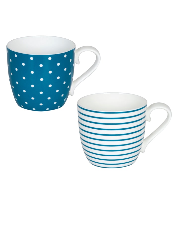 Könitz 2tlg. Kaffeebecher-Set 'Turquoise Dots & Lines', Blau/Weiß