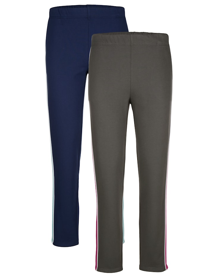 Harmony Pantalons de loisirs par lot de 2 à finitions contrastantes côtés, Gris/Marine