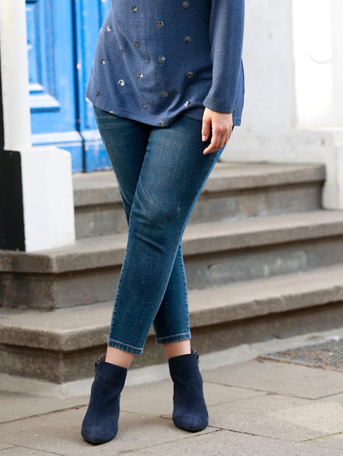 Sara Lindholm Jeans mit seitlicher Strassdeko, Blue stone